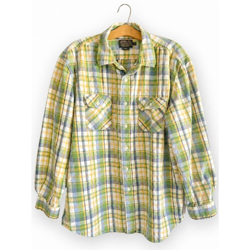 Surf Pendleton Green Blue Yellow Plaid Button Down Shirt Men's XL Unisex